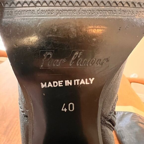 Black Italian Leather Knee High Western Heeled Boots Pointed Toe 9.5 Pour LAmour - Picture 7 of 11